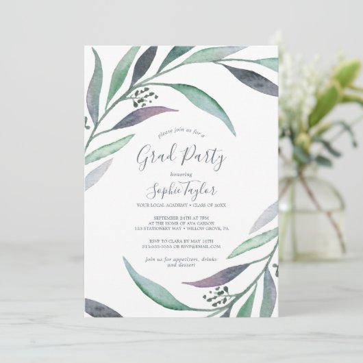 Paarse en groene Eucalyptus GraduPartij Kaart (Staand voorkant)