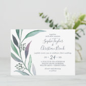 Paarse en groene Eucalyptus Horizontal Wedding Kaart (Staand voorkant)
