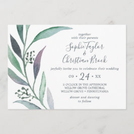 Paarse en groene Eucalyptus Horizontal Wedding Kaart