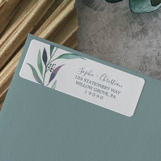 Paarse en groene Eucalyptus Return Address Label