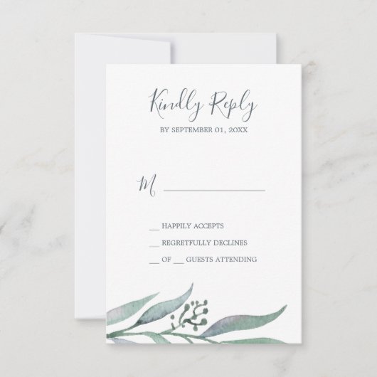 Paarse en groene Eucalyptus Simple RSVP-kaart RSVP Kaartje (Voorkant)