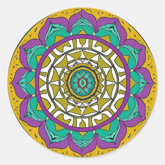 Paarse en groene Flo Mandala Klassic Round Sticker (Voorkant)
