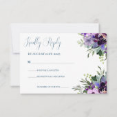 Paarse en groene Floral aquarel bruiloft RSVP Kaartje (Voorkant)