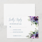 Paarse en groene Floral aquarel bruiloft RSVP Kaartje (Voorkant / Achterkant)