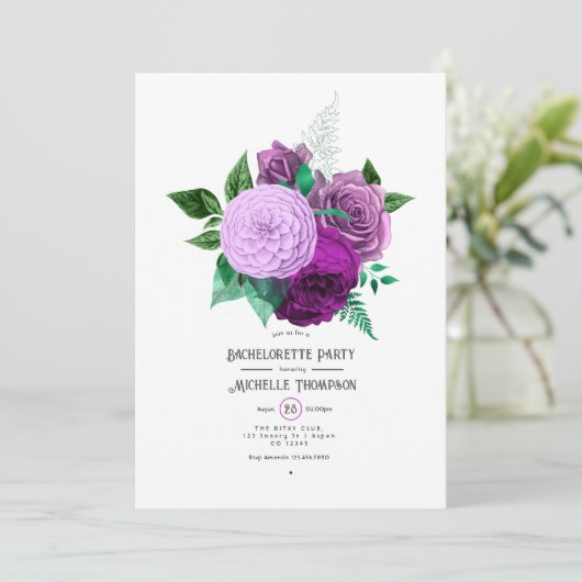 Paarse en groene Floral Bachelorette Kaart (Staand voorkant)