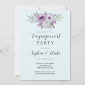 Paarse en groene Floral | Blauwe Engagement Party Kaart (Voorkant)