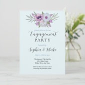 Paarse en groene Floral | Blauwe Engagement Party Kaart (Staand voorkant)