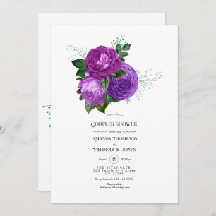 Paarse en groene Floral Couples Shower Invitation Kaart