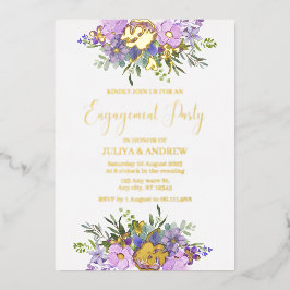 Paarse en groene Floral Engagement Party Folie Uitnodiging