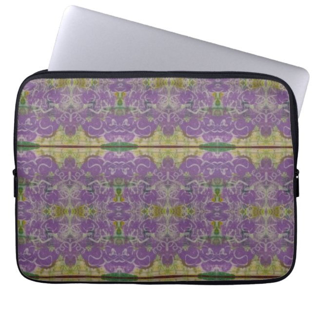 Paarse en groene Floral Laptop Sleeve (Voorkant)