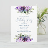 Paarse en groene Floral meisjes Verjaardagsfeest Kaart (Staand voorkant)