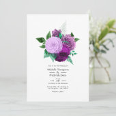 Paarse en groene Floral Wedding Kaart (Staand voorkant)