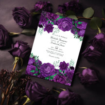 Paarse en groene Floral Wedding QR Code Rsvp