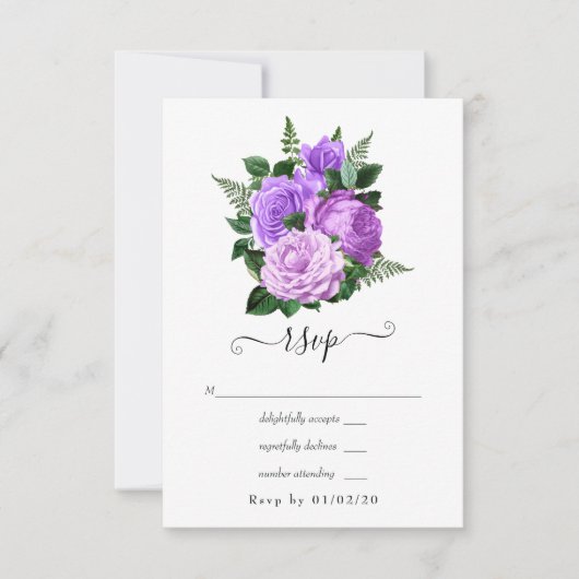 Paarse en groene Floral Wedding RSVP Kaartje (Voorkant)
