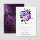 Paarse en groene Floral Wedding RSVP Kaartje (Voorkant / Achterkant)