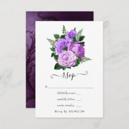 Paarse en groene Floral Wedding RSVP Kaartje