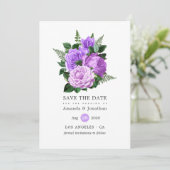 Paarse en groene Floral Wedding Save The Date (Staand voorkant)