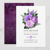 Paarse en groene Floral Wedding Save The Date (Voorkant / Achterkant)