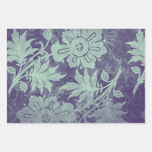 Paarse en groene "Floral wrapping Sheets" Inpakpapier Vel (Voorkant 3)
