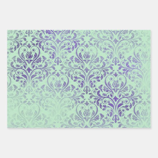 Paarse en groene "Floral wrapping Sheets" Inpakpapier Vel (Voorkant)