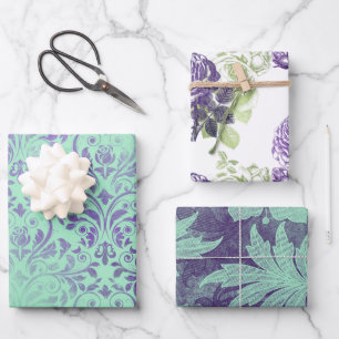 Paarse en groene "Floral wrapping Sheets" Inpakpapier Vel