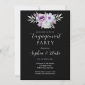 Paarse en groene Floral | Zwarte Engagement Party Kaart (Voorkant)
