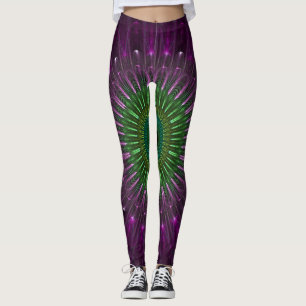 Paarse en groene fractale illusie leggings