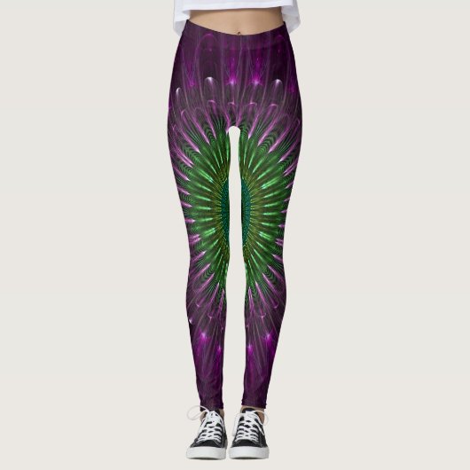 Paarse en groene fractale illusie leggings (Voorkant)