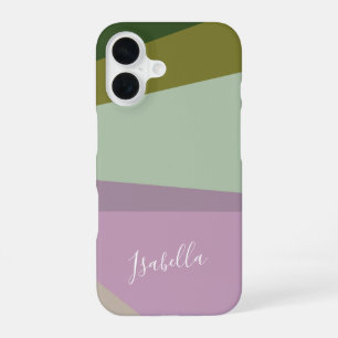 Paarse en groene geometrische kunst gepersonalisee iPhone 16 hoesje