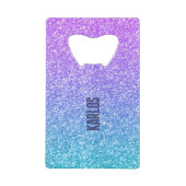 Paarse en groene glittertextuur ombre creditkaart flessenopener (Voorkant)