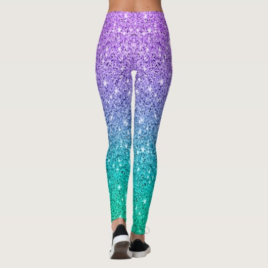 Paarse en groene glittertextuur ombre leggings (Achterkant)