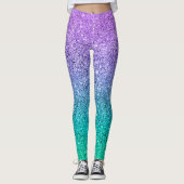 Paarse en groene glittertextuur ombre leggings (Voorkant)