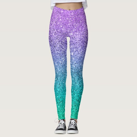 Paarse en groene glittertextuur ombre leggings (Voorkant)