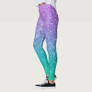 Paarse en groene glittertextuur ombre leggings
