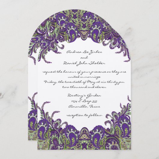 Paarse en groene huwelijksuitnodigingen kaart (Voorkant / Achterkant)
