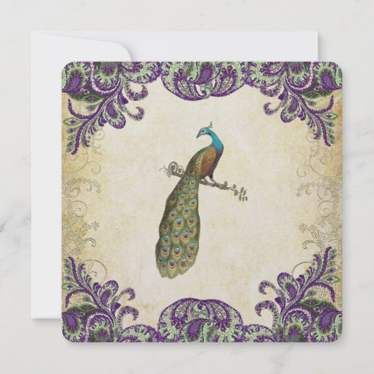 Paarse en groene huwelijksuitnodigingen kaart (Achterkant)