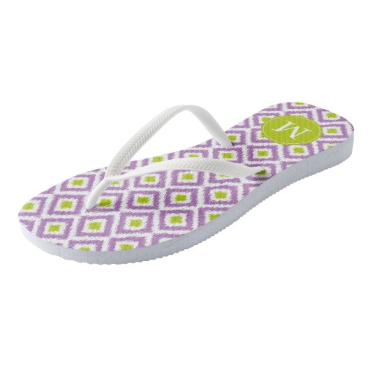 Paarse en groene Ikat Pattern Monogrammen Teenslippers (Schuin)