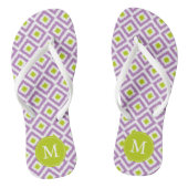 Paarse en groene Ikat Pattern Monogrammen Teenslippers (Voetbed)
