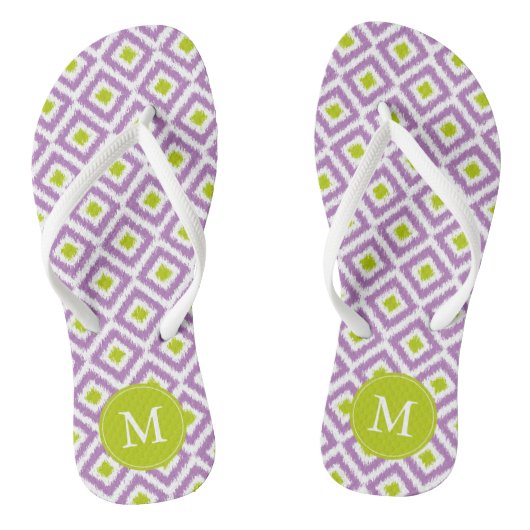 Paarse en groene Ikat Pattern Monogrammen Teenslippers (Voetbed)
