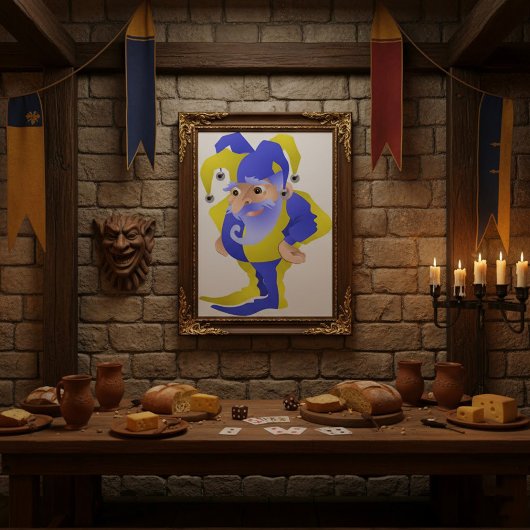 Paarse en groene jester poster