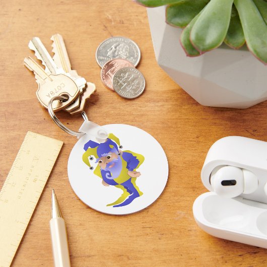 Paarse en groene jester sleutelhanger