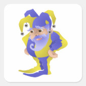 Paarse en groene jester vierkante sticker (Voorkant)