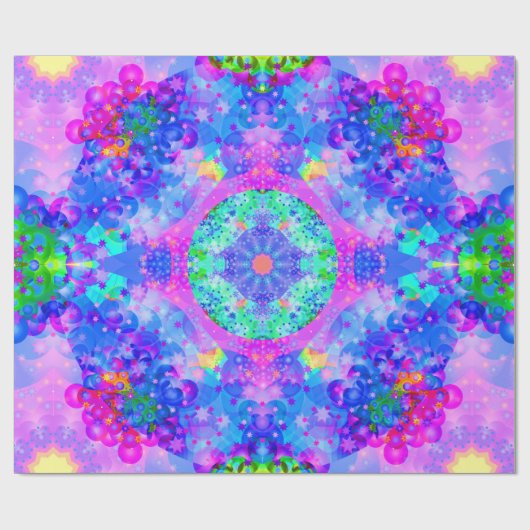 Paarse en groene Kaleidoscoop Fractal Art Cadeaupapier (Vlak)