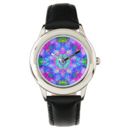 Paarse en Groene Kaleidoscoop Fractal Art Horloge