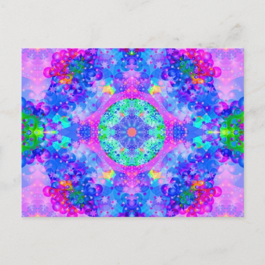 Paarse en groene Kaleidoscoop Fractal Briefkaart (Voorkant)