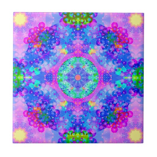 Paarse en groene Kaleidoscoop Fractal Tegeltje (Voorkant)