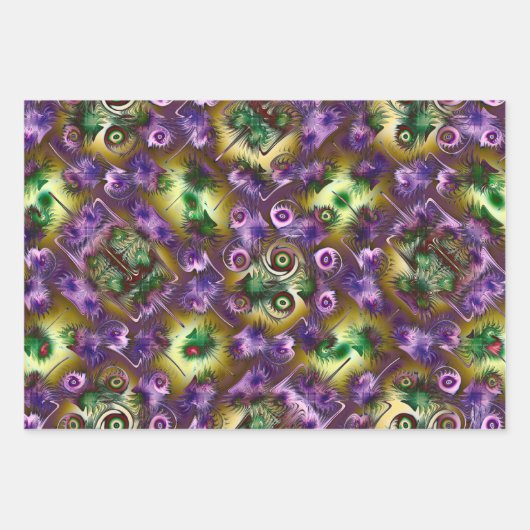 Paarse en groene kerstfractaaltextuur inpakpapier vel (Voorkant 3)