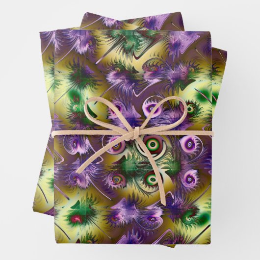 Paarse en groene kerstfractaaltextuur inpakpapier vel (In situ)