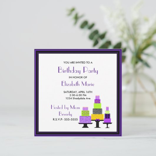 Paarse en groene koekjes Birthday Party Kaart (Staand voorkant)