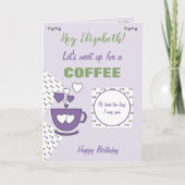 Paarse en groene koffie en vriendschappelijke fees kaart (Voorkant)